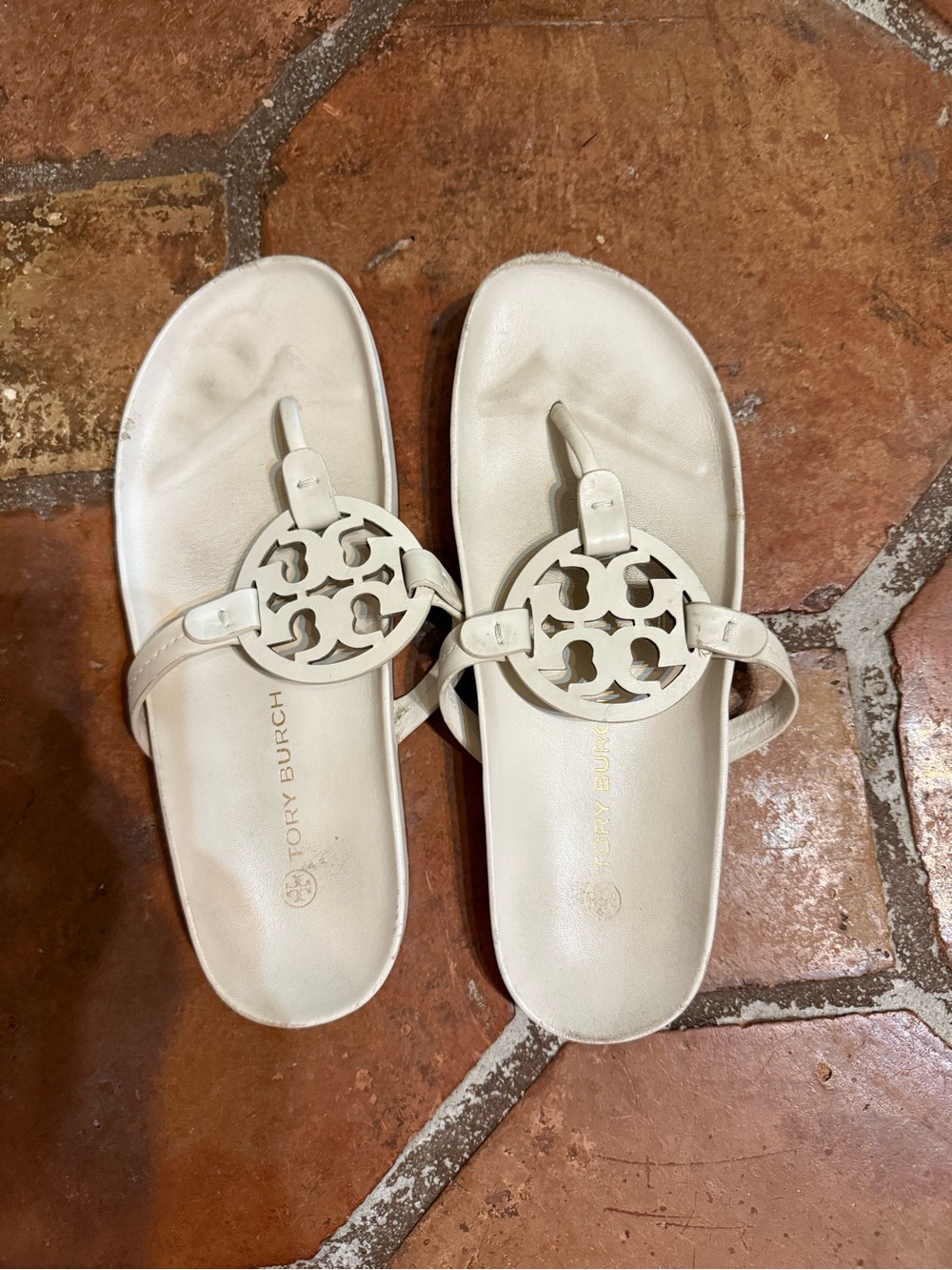 Tory Burch Cream Miller Logo Thong Sandals